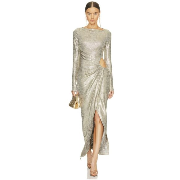 Revolve $280 Significant Other Chloe Gold Maxi Dress Formal Cut out Sz 10 NWT - Picture 1 of 12
